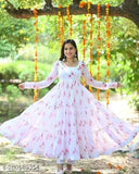 White and pink georgette printed net Daisy Duppata, Indian women's traditional apparel