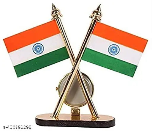 Divine Collections multicolor plastic Indian flag with quartz watch frame, 11cm height for car dashboard & home decor