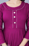 Pink solid rayon women's Anarkali flared kurti, three-quarter sleeves - M (Bust 30in), L (Bust 32in), XL (Bust 34in), XXL (Bust 36in)