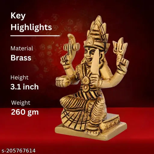 Brass Karmari Amman Statue, intricately detailed ShreeYaash idol, symbolizing Goddess Durga Mariyamman Maa Arulmigu Kamakshi Amman Shakthi Devi, height 3.1 inch, 260gm