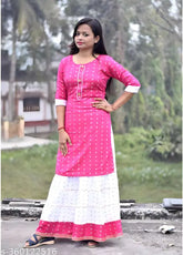 Rayon A-line kurta set with self-design pattern, knee-length and three-quarter sleeves. Indian-made HMS Unique collection for children's fashion