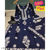 Embroidered rayon Chikankari work kurti & palazzos set, three-quarter sleeves, India-origin ethnic clothing for women