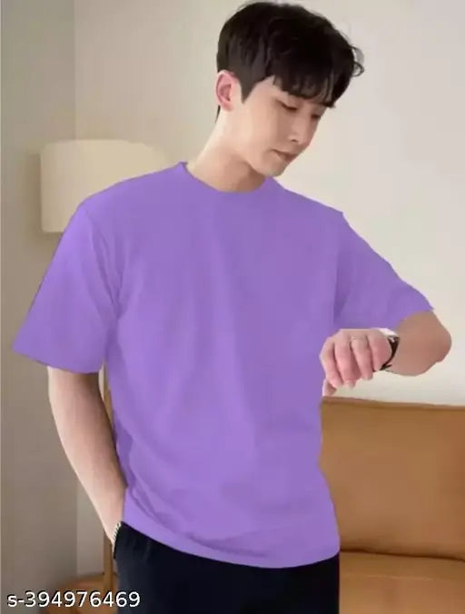Unisex cotton blend half sleeves t-shirt, latest stylish Plen print round neck, premium casual wear