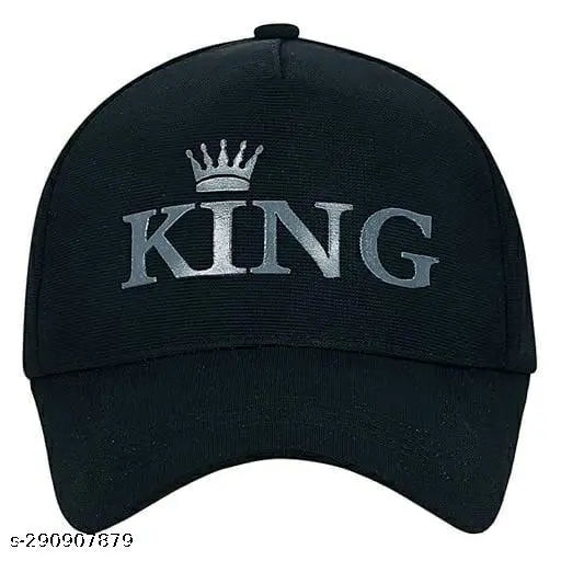 Cotton baseball cap with King logo, modern style for kids and adults, solid color from India