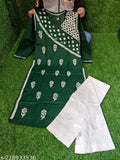 Embroidered cotton kurta with palazzo for women - Lucknowi Chikan handwork, three-quarter sleeves, pack of 2 sizes S-XL, Indian embroidered fashion