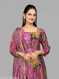 Digital Floral Print Stylish Anarkali Gown, Indian-made high-quality art silk with long sleeves and vibrant floral print. Floor length for special occasions like weddings or festivals. #AnarkaliGown #DigitalFloralPrint #FloorLengthGown #StylishAnarkali #WomenFashion #ElegantGown #IndianFashion