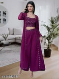 Georgette embroidered kurta collection, single set with palazzos and dupatta, free size, self-designed pattern from India