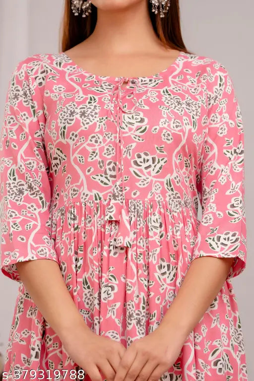 Colorful Rayon Anarkali Kurta, three-quarter sleeves, printed combo, daily wear, Indian festival outfit