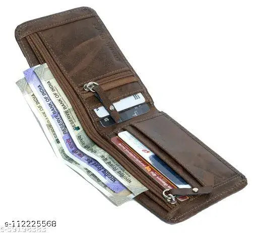 Brown faux leather men's wallet-purse with 2 compartments, free size