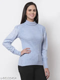 Blue solid acrylic long sleeve pullover, Style Quotient Women's ribbed turtleneck