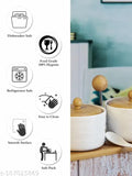 White gold porcelain container set with wooden lid & tray (2pcs canister, 2pcs spoon, 1pc wooden tray), perfect for serving sauces and seasonings, 270ml capacity
