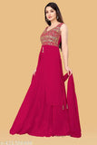 Designer embroidered Georgette 3-piece set: Sleeveless kurta with dupatta and bottomwear, ready to wear in sizes S-XXL