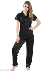 Silky satin pajama set for women, short sleeve, solid design in lightweight fabric for comfortable sleep