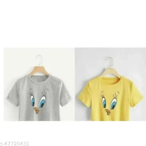 Stylish latest cotton blend printed short sleeve women's t-shirt, crop top, trendy fashion wear for women