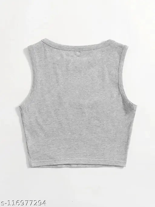 Cotton sleeveless crop tank T-shirt in solid color for women's fashion, XS to XXXL sizes available