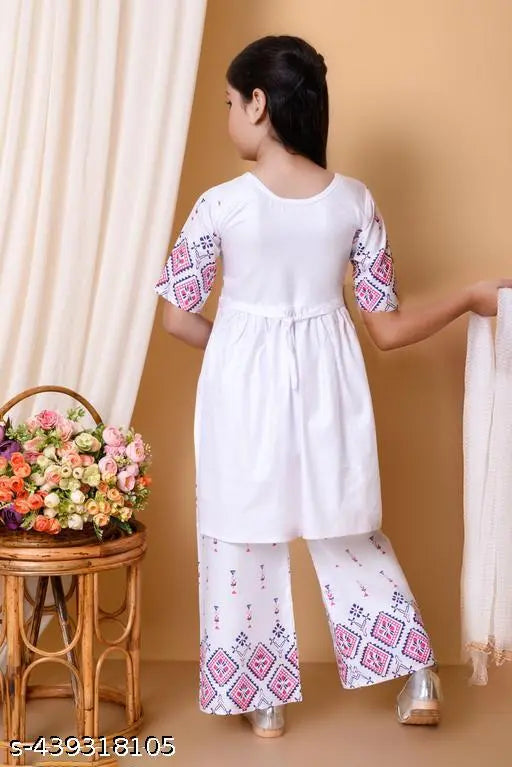 Printed cotton kurti set with plazzo, best for party wear & summer wear for girls ages 1-10. Indian origin