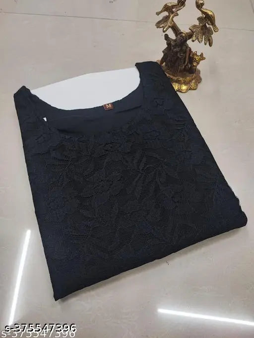 Embroidered net kurtis for women, three-quarter sleeve, Indian traditional festive daily and office wear
