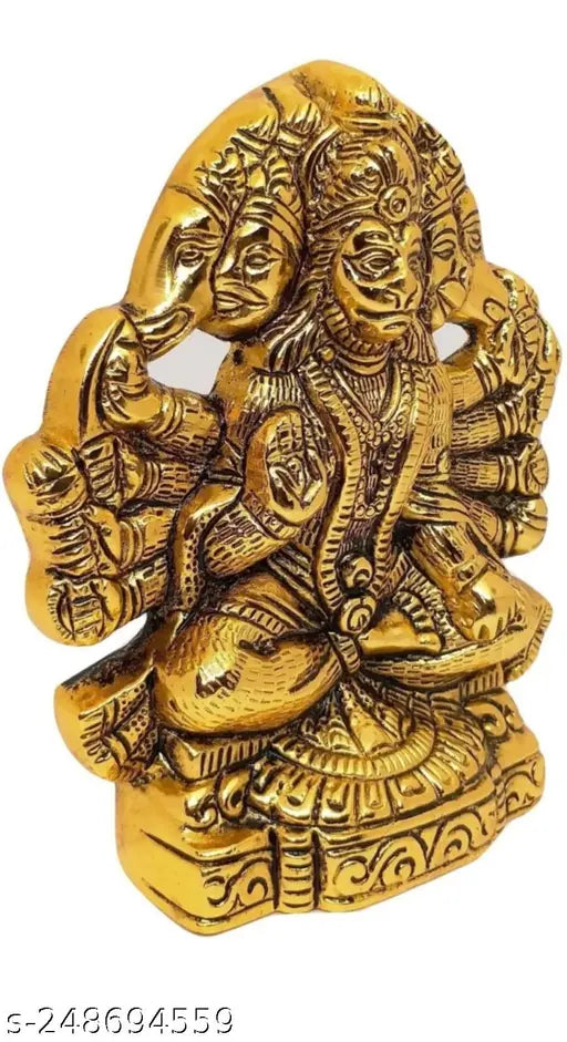 Brass Panchamukhi Hanuman Ji idol, Indian figurine for home office, dimensions 12cm x 12cm x 8cm