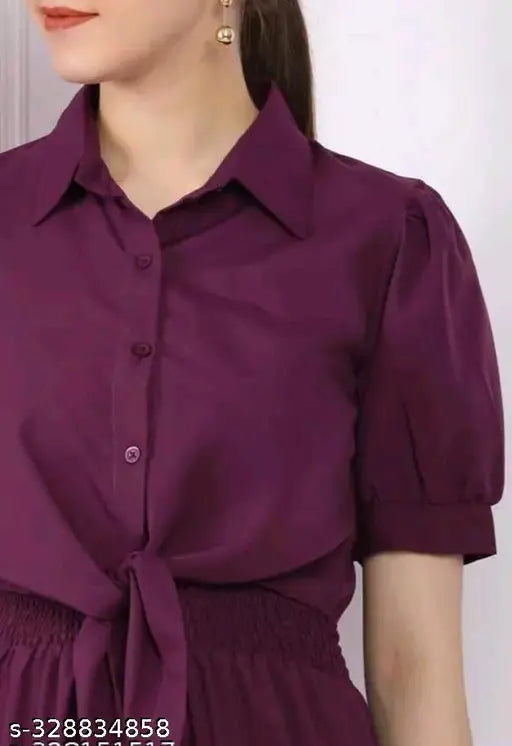 Crepe jumpsuit for girls and women - solid net, short sleeves, Indian-made
