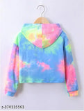 Stylish cotton-blend crop hoodie, full sleeve, tie dye pattern for kids (3-9 years)
