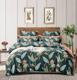 Green-Leaves double bed, superfine botanical cotton flat sheets by ZCI - ideal for adults