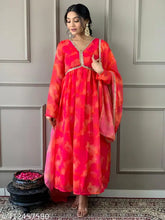 Georgette Alia Cut Printed Kurta with Dupatta, Indian women's fashion, contemporary style, long-sleeve print design
