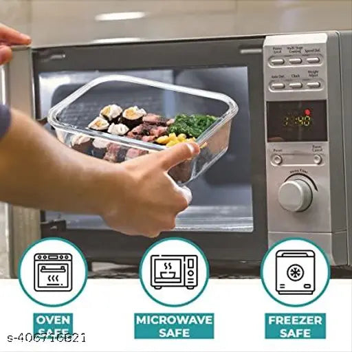 Transparent glass food storage set of 3 with detachable locks, oven safe, microwave safe, and freezer safe - 400ml, 600ml, & 800ml rectangle containers