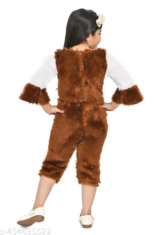 Luxurious brown woolen winter jumpsuit with matching hat for girls (12-18 months), soft and fluffy bunny motif design