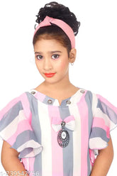 Pink Georgette Palazzo Set on Girls, colorblocked top with flower detail, cotton blend bottom