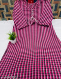 Pink check woolen kurta, three-quarter sleeves, women's fashion, Indian traditional wear