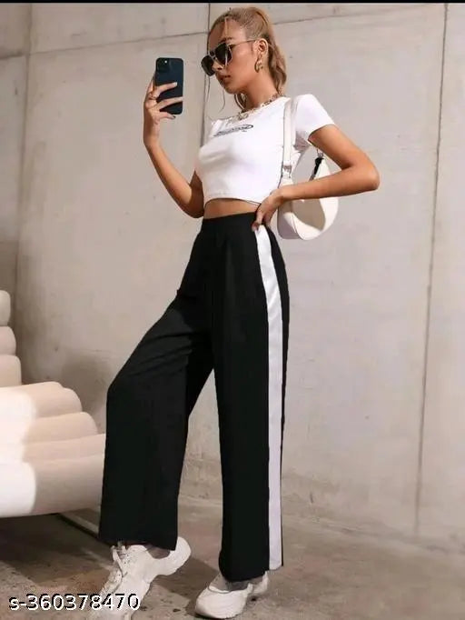 Black & white lycra fabric trouser for women & girls, slim-fitting and versatile