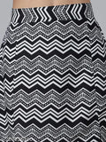 Printed polyester knee-length skirt, flared design with net pattern, available in sizes 26, 28, 30, 32 (India)