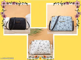 PU printed net sling bag combo, stylish crossbody bags for women. Combo includes 3 free-size bags (L7xW2xH9in)