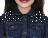 Denim kids jacket, long sleeves with embellished net pattern, sizes 6-7, 9-10, 10-11, 11-12 years. Indian made children's clothing