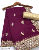Cotton mirror work saree with running blouse, embroidered trendy design from India