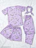 Unicorn print silk night suit set (t-shirt, pajamas, shorts), soft inside, shiny outside, comfortable luxury sleepwear