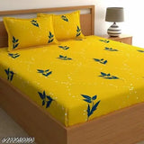 Cream Flower Glace Cotton double king size fitted bedsheet with elastic and 2 pillow covers, ideal for summer use