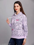 Fleece blend women's winter hoodie sweatshirt with pockets (Flee39 Series), printed net design, long sleeves - Large size, gentle machine washable, fleece fabric from India