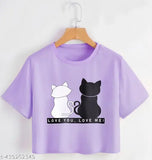 Oversized printed cotton blend crop top set, heart design, pack of 4 with short sleeves and round collar, Indian origin