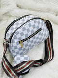 PU checked net strap cross body sling bag with coin pouch, three compartments for women and girls, made in India