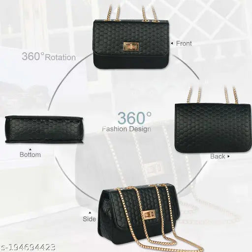 Stylish PU box sling bag with chain strap for women and girls, animal net pattern, free size