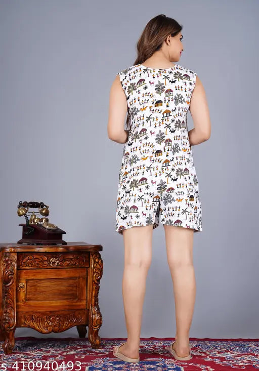 Stylish rayon nightsuit by Vanshi, suitable for sleepwear and summer wear. Comfortable fit, versatile design, made in India