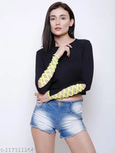 Black cotton women's top, long sleeves, solid pattern, casual cutout design by Marzeni, size S-XL