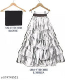 Sagittarius satin-net ruffled embroidered lehenga choli set for kids, featuring semi-stitched blouse and dupatta in India