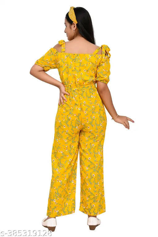 Red printed crepe three piece dress set for girls aged 8-13 years, featuring top, bottom, and jumpsuit. Trendy stylish latest flower print design, Indian origin." (117 characters)