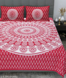 Double size Jaipuri cotton bedsheet with matching pillow covers, vibrant Rajasthani print for adult use, 180 thread count