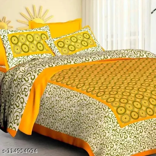 Jaipuri Print Double Cotton Bedsheet, vibrant ethnic motifs, 2 matching pillow covers, ideal for summer