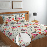 Soniasaa Branded prime collections, super soft double sized floral cotton blend fitted bedsheet with 2 pillow covers, 90x90 inch, machine washable