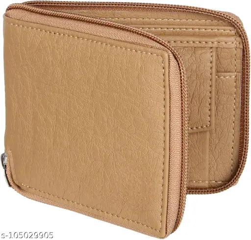 Brown PU leather men's wallet with 2 compartments, perfect for everyday essentials
