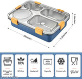Multicolor stainless steel lunchbox for kids & adults, 4 compartments, microoven safe, includes fork, spoon, and chopsticks - ideal for school, office, or travel (made in India)